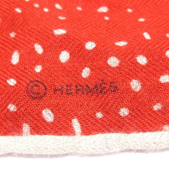 HERMES Carrejean/Shawl Carre 140 - Red White Cashmere Silk Scarf - Picture 5 of 6